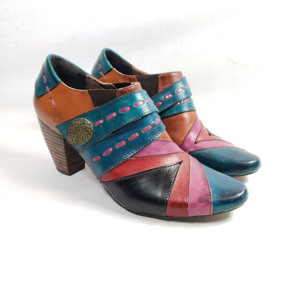 Corkys Elire Women's Size 7 Sawtooth Designer Heels Multi Color Leather - Picture 1 of 9